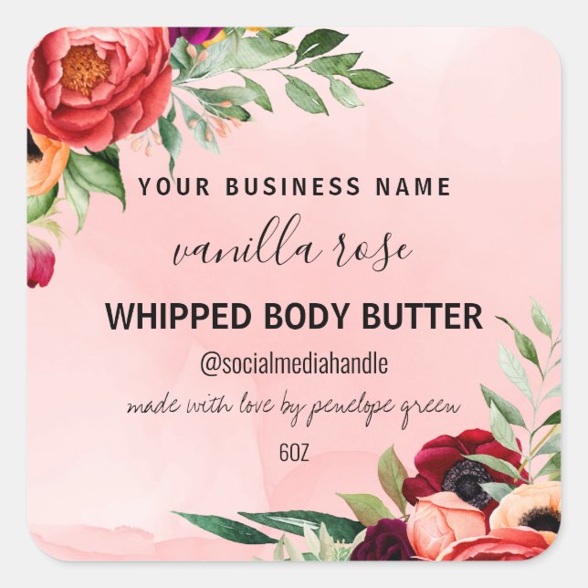Pretty Pink Floral Body Butter Labels (Front)