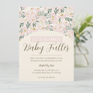 Pretty Pink Floral Boho Baby Shower Invitation