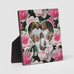 Pretty pink floral boho chic personalise 4 photo plaque