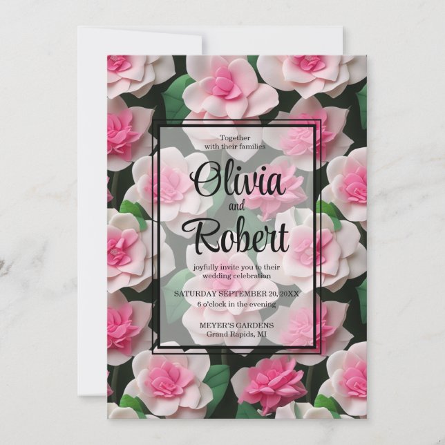 Pretty pink floral boho greenery pattern invitation (Front)