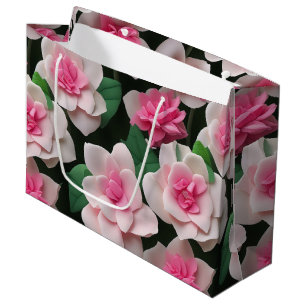 Pretty pink floral boho greenery pattern large gift bag