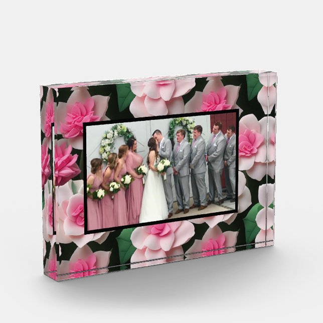 Pretty pink floral boho greenery pattern photo block (Left)