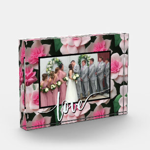 Pretty pink floral boho greenery pattern photo block
