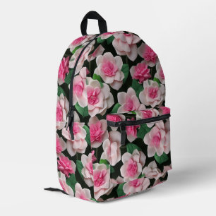 Pretty pink floral boho greenery pattern printed backpack