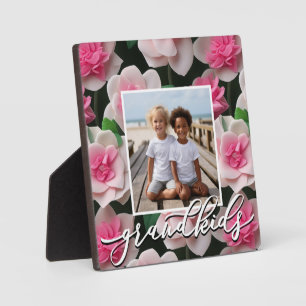 Pretty pink floral boho personalise photo template plaque