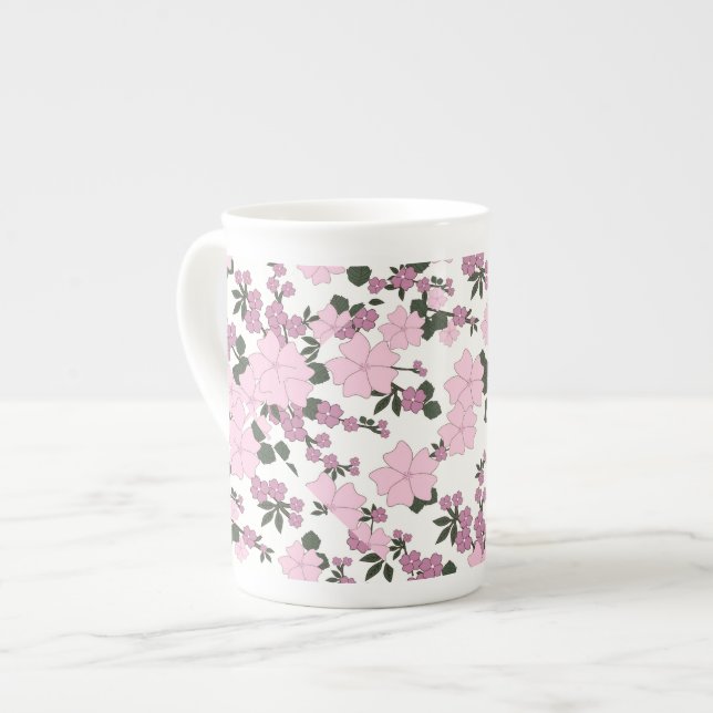 Pretty Pink Floral Bone China Mug (Front Left)