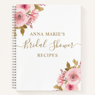 Pretty Pink Floral Bridal Shower Recipe Notebook