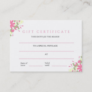 Pretty Pink Floral Business Gift Certificate