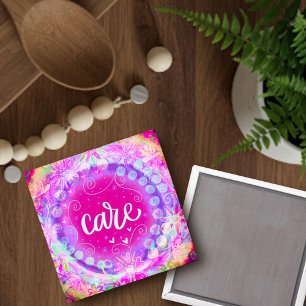 Pretty Pink Floral Care Inspirational Magnet
