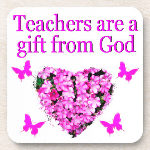 PRETTY PINK FLORAL CHRISTIAN TEACHER DESIGN COASTER