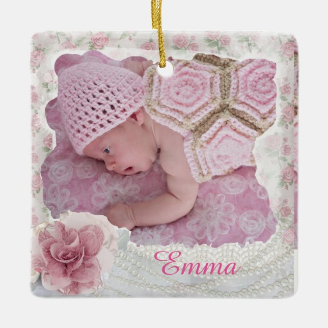 Pretty Pink Floral Christmas Ornament Keepsake (Front)