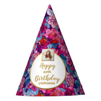 Pretty Pink Floral Custom Photo Happy Birthday