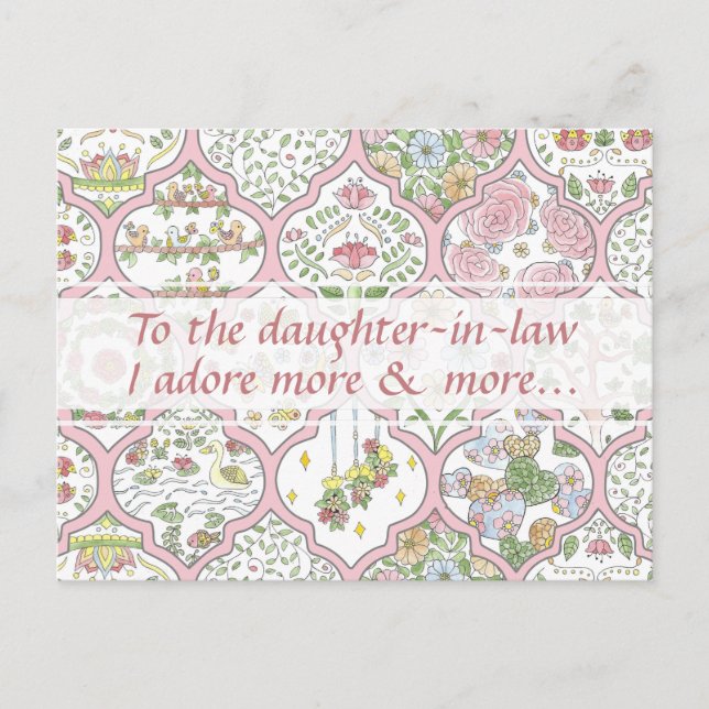 Pretty Pink Floral Daughter-in-law Mothers Day Postcard (Front)