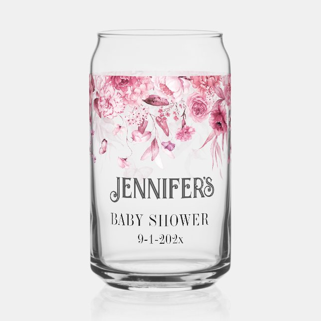 Pretty Pink Floral Drop Special Mum-to-Be & Family Can Glass (Front)