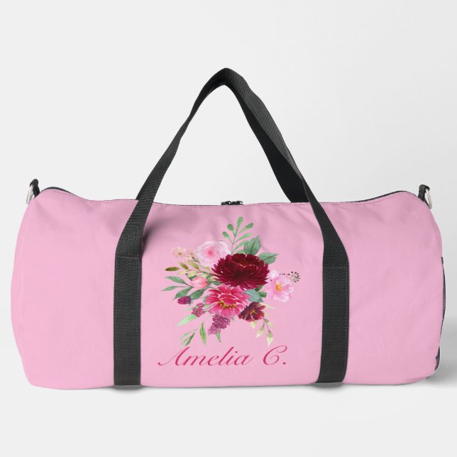 Pretty Pink Floral Duffel Bag (Front)