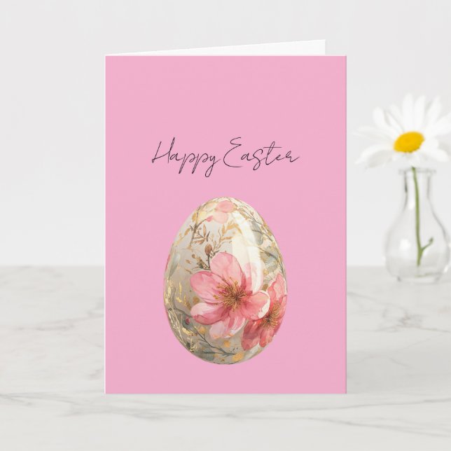 Pretty Pink Floral Easter Egg Card (Small Plant)