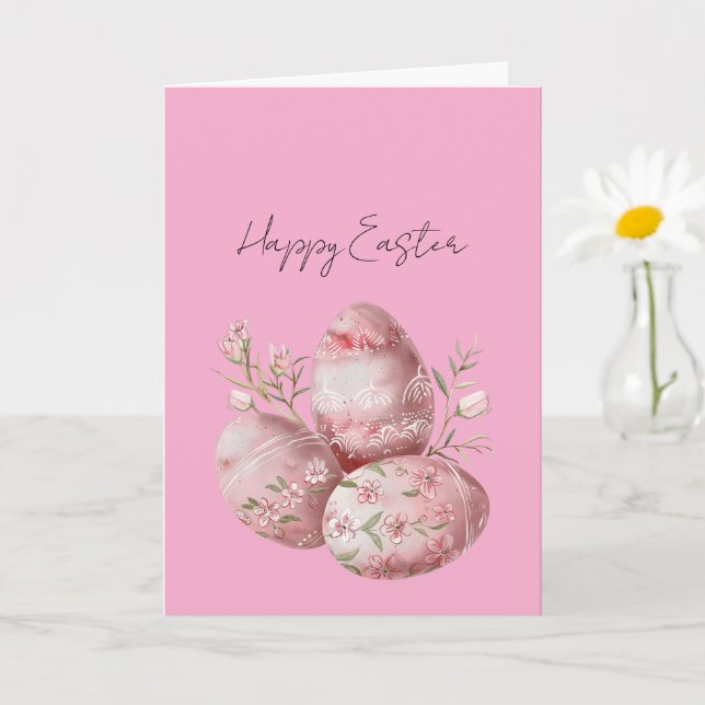 Pretty Pink Floral Easter Eggs Card (Small Plant)