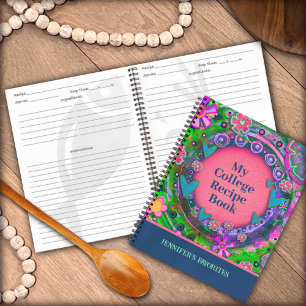 Pretty Pink Floral Favourite College Recipe Notebook