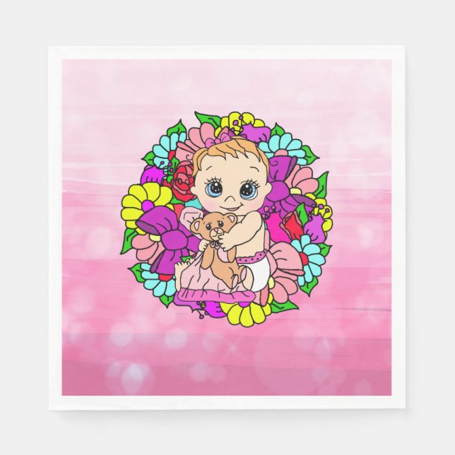 Pretty Pink Floral Girl's Baby Shower Caucasian Napkin (Front)