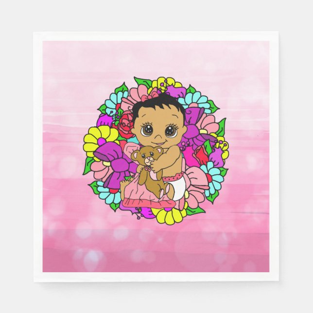 Pretty Pink Floral Girl's Baby Shower Ethnic Napkin (Front)