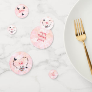 Pretty pink floral Happy 90th Birthday design Confetti