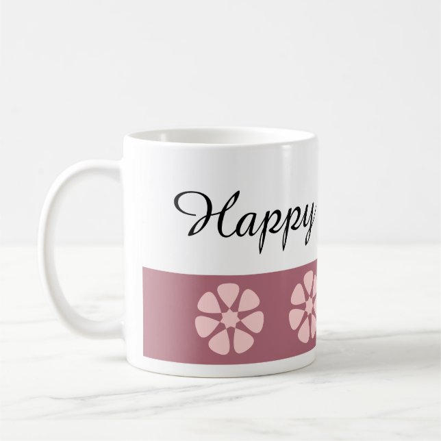 Pretty Pink Floral Happy Birthday Coffee Mug (Left)