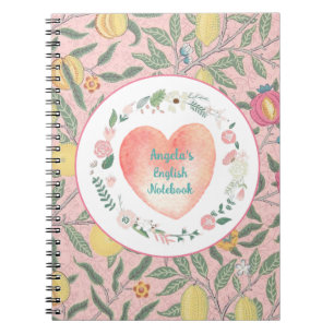 Pretty Pink Floral Heart Grandmillenial Notebook