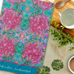 Pretty Pink Floral Heart Pattern Custom Quote  Tea Towel<br><div class="desc">Pretty Personalised Floral Name or Quote Modern tea towel. Add your name of fun quote to this colourful floral towel. These cute kitchen towels are perfect to add some colour to your kitchen. Pair it with a bottle of wine and it makes a great personalised gift for friends, family, coworkers,...</div>