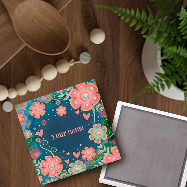 Pretty Pink Floral Hearts Customised Inspirivity Magnet (Creator Uploaded)