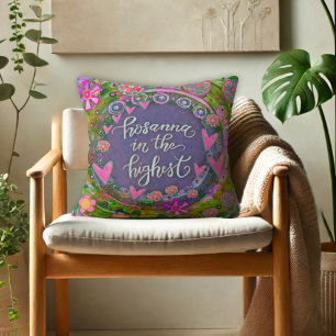 Pretty Pink Floral Hearts Hosanna Easter Cushion
