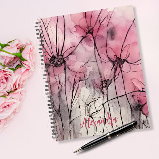Pretty Pink Floral Ink Illustration Custom Name Planner