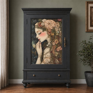 Pretty Pink Floral Lady with Embroidery Decoupage Tissue Paper