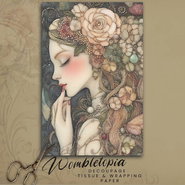 Pretty Pink Floral Lady with Embroidery Decoupage Tissue Paper (Creator Uploaded)