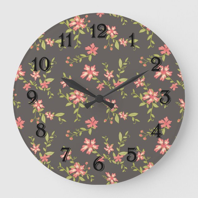 Pretty Pink Floral Large Clock (Front)