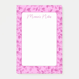 Pretty Pink Floral Leaves Modern Personalised Post-it Notes