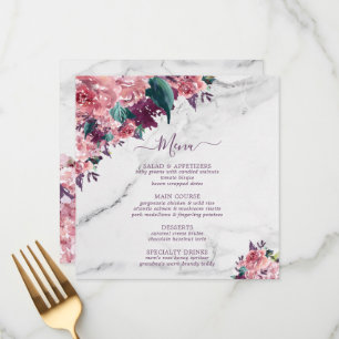 Pretty Pink Floral Marble Mothers Day Menu