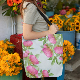 Pretty Pink Floral Minimalist Simple Tote Bag