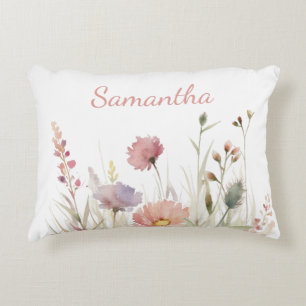 Pretty Pink Floral Name Decorative Cushion