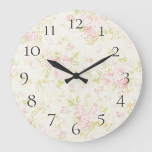 Pretty Pink Floral Pastel Lace Large Clock