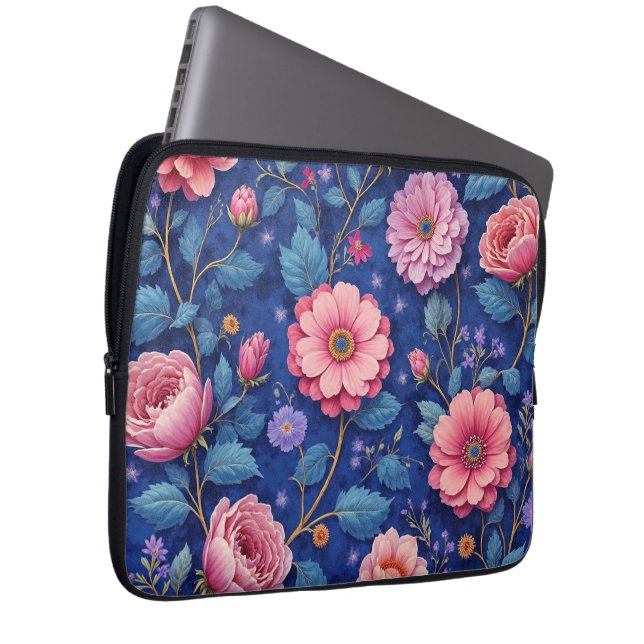 Pretty pink floral pattern laptop sleeve (Front Right)