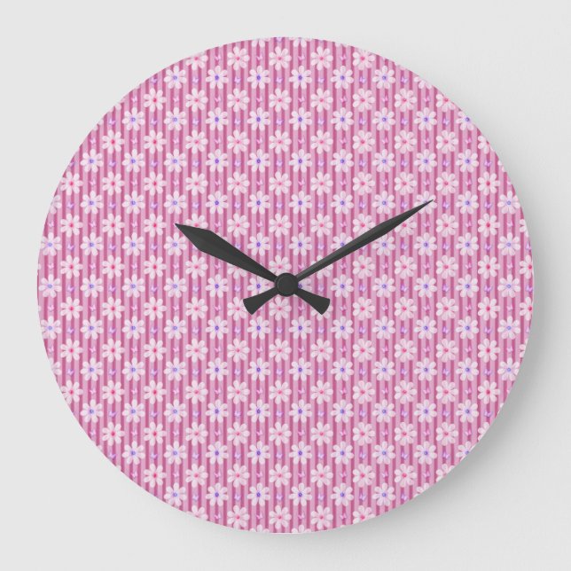 Pretty Pink Floral Pattern Large Clock (Front)