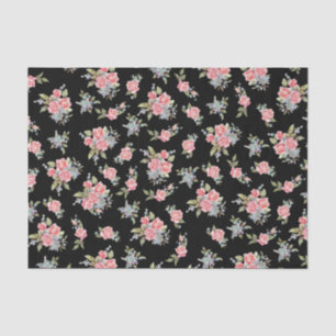 Pretty pink floral pattern on black tissue paper
