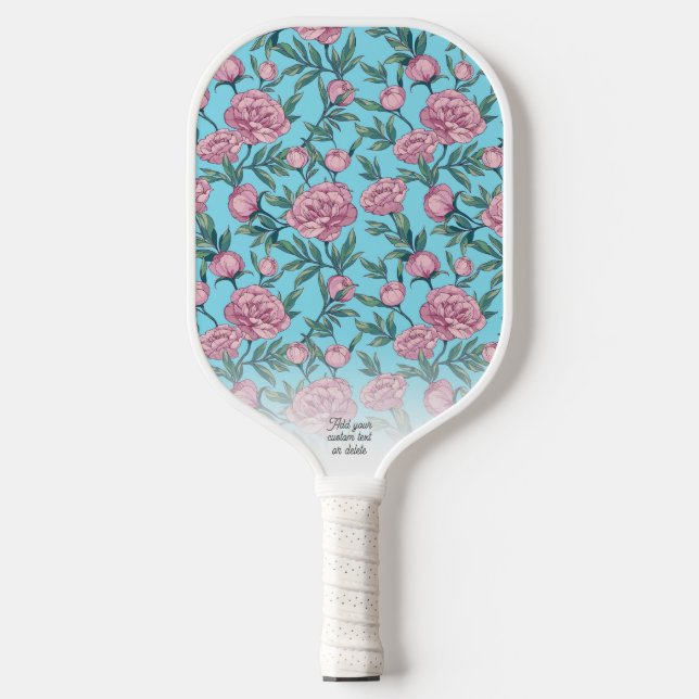Pretty Pink Floral Pattern Personalised Text Name  Pickleball Paddle (Front)