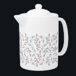 Pretty Pink Floral Pattern Teapot<br><div class="desc">Pretty Pink Floral Pattern Custom Monogram. French Country style blush pink flowers and powder blue foliage accent. Sweet whimsy home furnishing. Florals and foliage. Hand drawn floral line art with watercolor detail. This girly French country design is great for many gifts and occasions. Enjoy a trendy and elegant print for...</div>