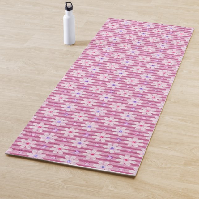 Pretty Pink Floral Pattern Yoga Mat (In Situ)
