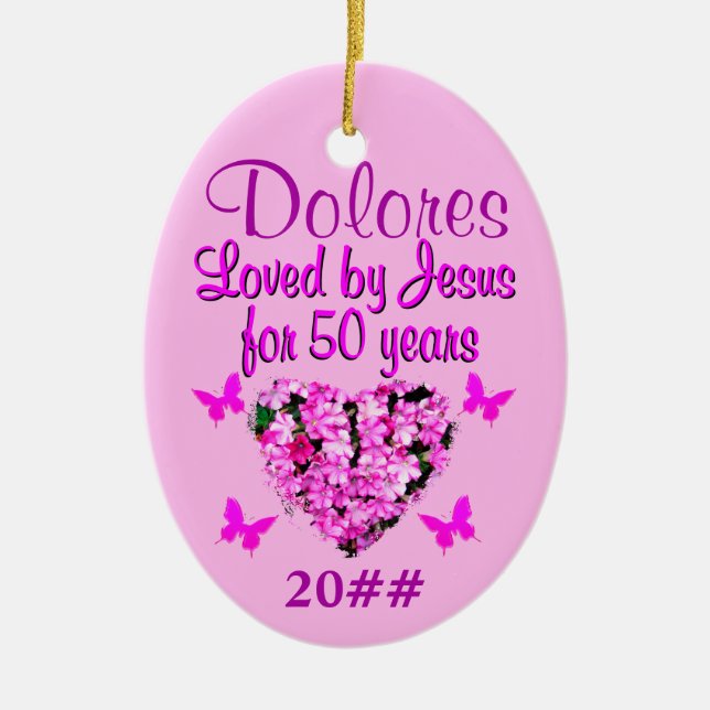 PRETTY PINK FLORAL PERSONALIZED 50TH ORNAMENT (Front)