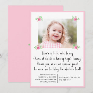 Pretty Pink floral Photo Invitation