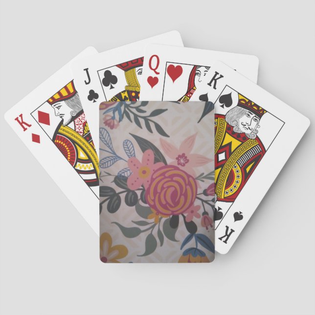 Pretty pink floral Poker playing card set (Back)