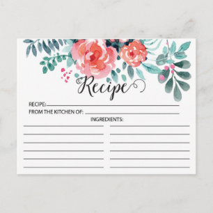 Pretty Pink Floral Recipe Card