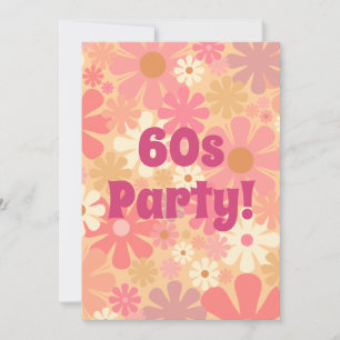 Pretty Pink Floral Retro 60s Party Invitation